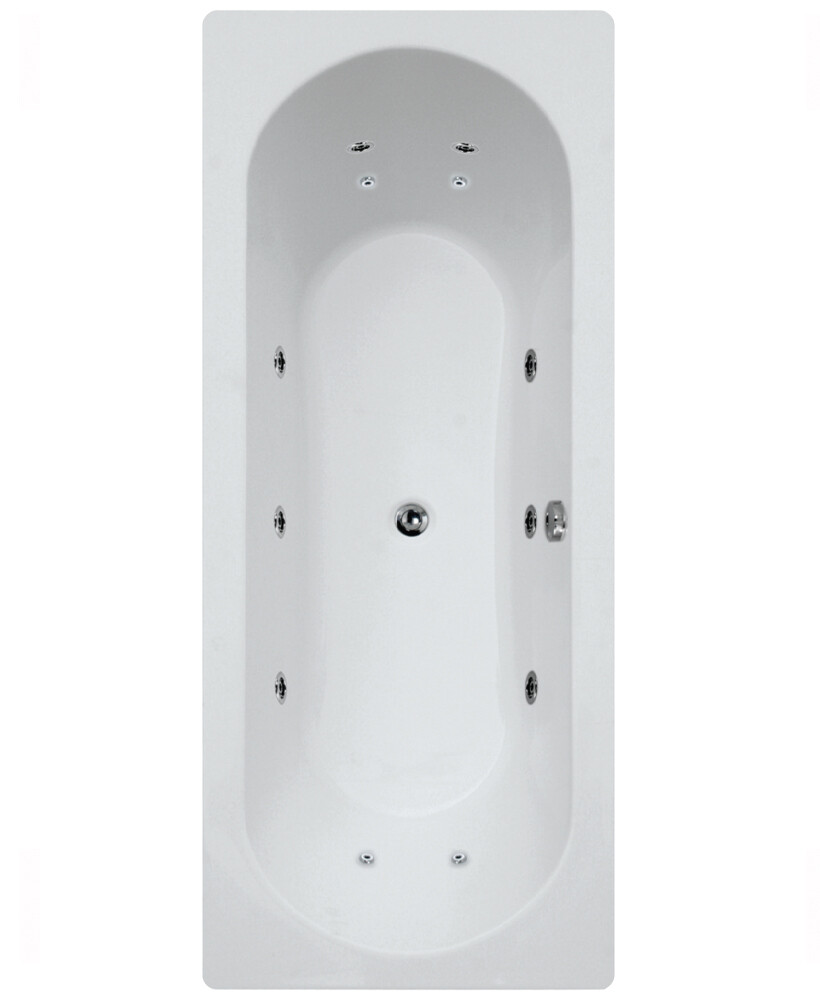CLOVER Double Ended 12 Chrome Jet Whirlpool Bath White, Size: L1700xW750xD400