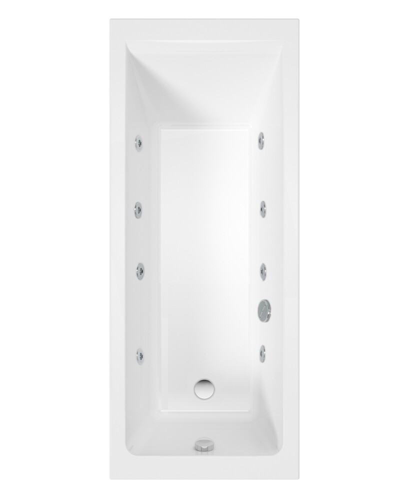 CUBO Single Ended 8 Chrome Jet Whirlpool Bath White, Size: L1600xW700xD400