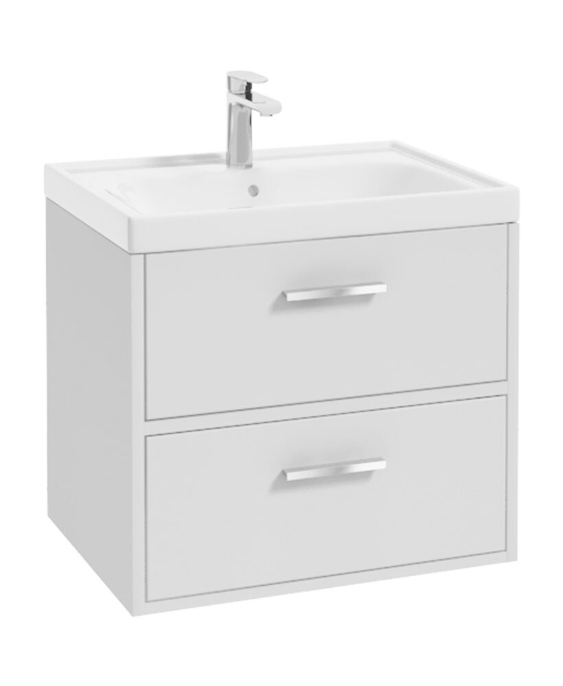 FINLAND Wall Hung 60cm Two Drawer Unit Matt White &amp; Handles