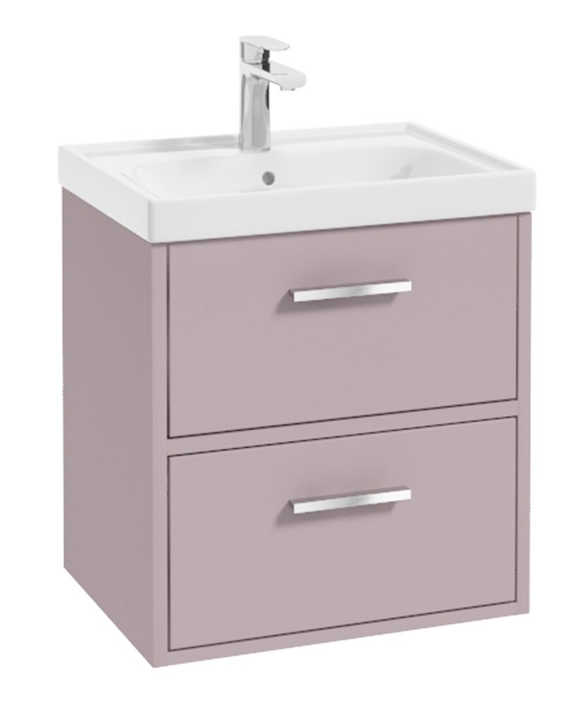 FINLAND Wall Hung 50cm Two Drawer Unit Matt Cashmere Pink &amp; Handles