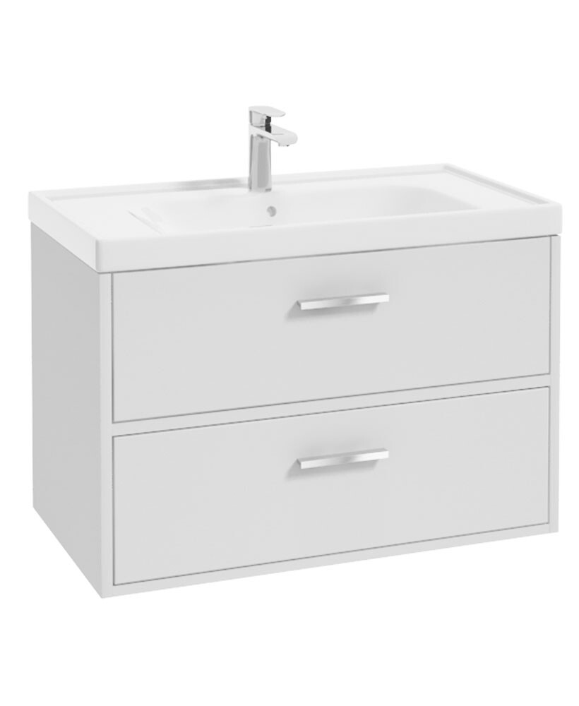 FINLAND Wall Hung 80cm Two Drawer Unit Matt White &amp; Handles