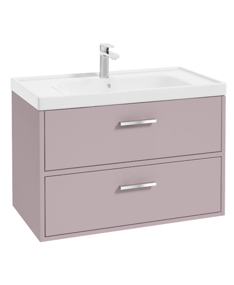 FINLAND Wall Hung 80cm Two Drawer Unit Matt Cashmere Pink &amp; Handles