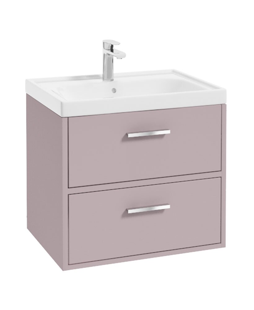 FINLAND Wall Hung 60cm Two Drawer Unit Matt Cashmere Pink &amp; Handles