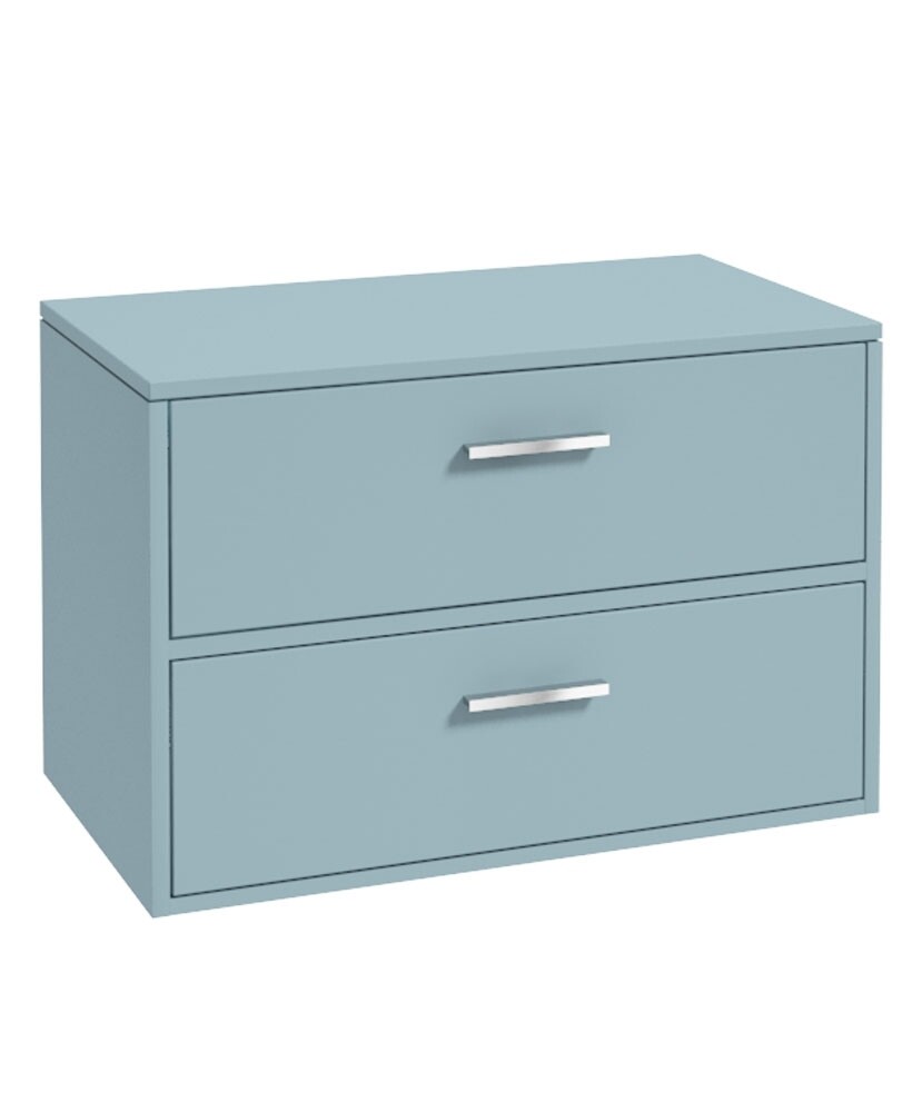 FINLAND Wall Hung 80cm Two Drawer Countertop Unit Matt Morning Sky Blue &amp; Handles