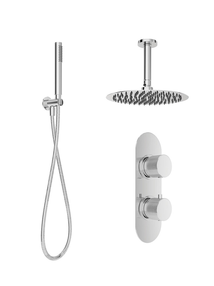 ALITA Knurled Shower Set 2 &amp; Ceiling Mounted Fixed Head