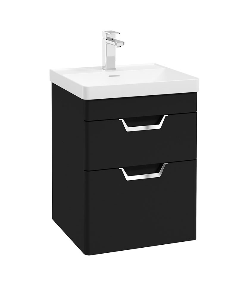 FREYA Wall Hung 50cm Two Drawer Unit Matt Black &amp; Handles