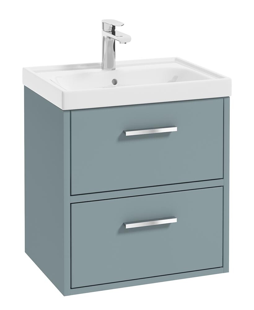 FINLAND Wall Hung 50cm Two Drawer Unit Matt Coral Green &amp; Handles