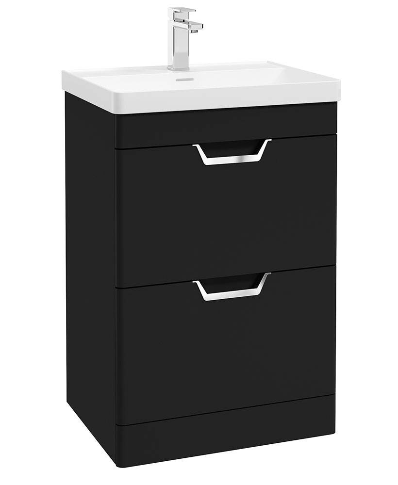 FREYA Floorstanding 60cm Two Drawer Unit Matt Black &amp; Handles
