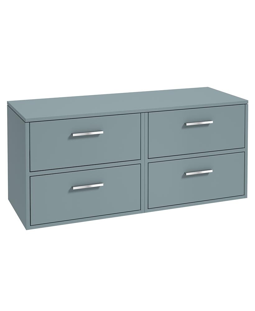 FINLAND Wall Hung 120cm Four Drawer Countertop Unit Matt Coral Green &amp; Handles