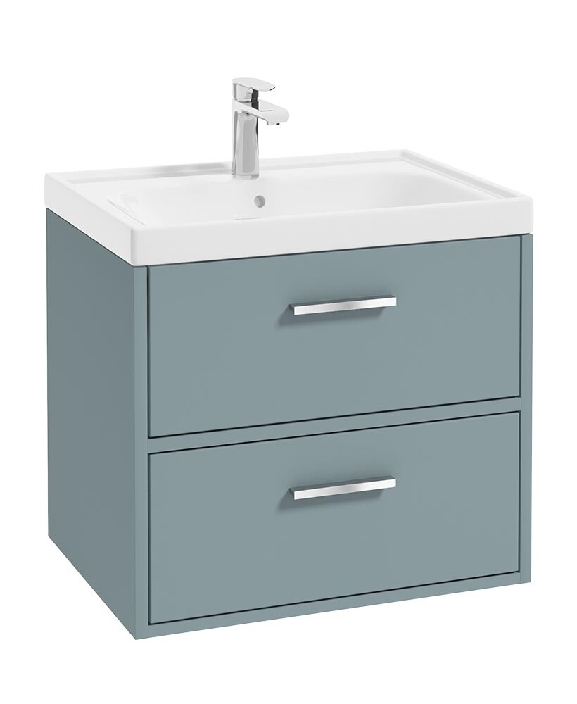 FINLAND Wall Hung 60cm Two Drawer Unit Matt Coral Green &amp; Handles