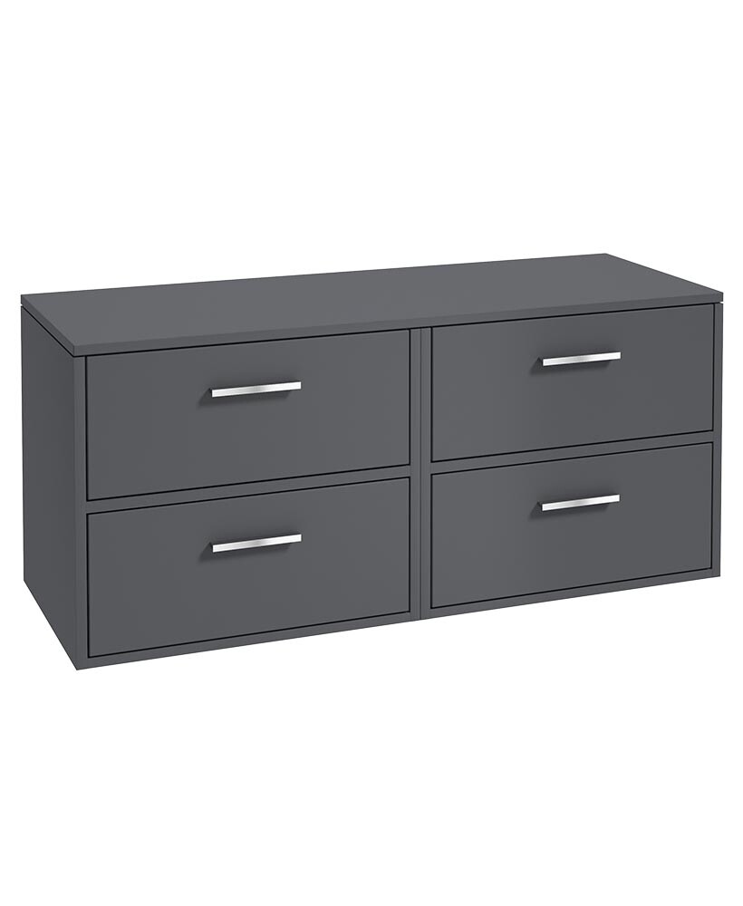 FINLAND Wall Hung 120cm Four Drawer Countertop Unit Matt Midnight Grey &amp; Handles