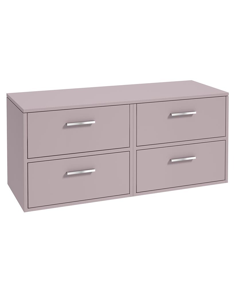 FINLAND Wall Hung 120cm Four Drawer Countertop Unit Matt Cashmere Pink &amp; Handles