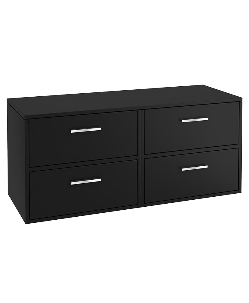FINLAND Wall Hung 120cm Four Drawer Countertop Unit Matt Black &amp; Handles
