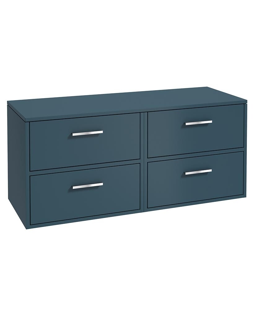 FINLAND Wall Hung 120cm Four Drawer Countertop Unit Matt Ocean Blue &amp; Handles