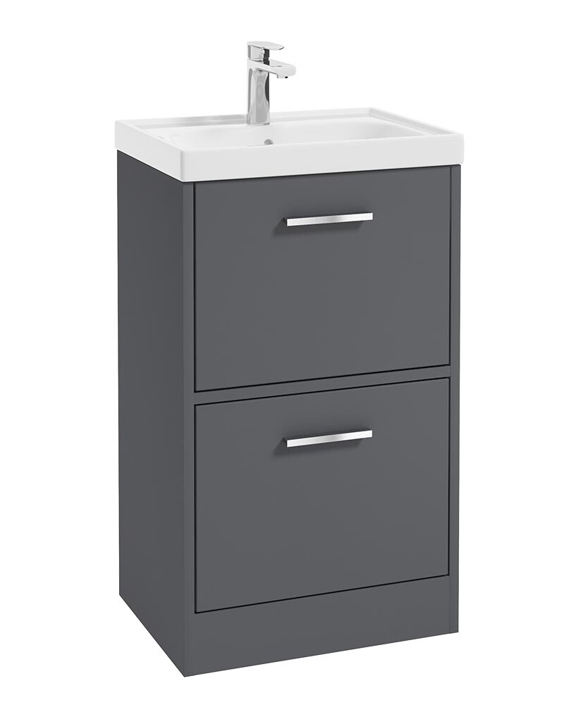 FINLAND Floorstanding 50cm Two Drawer Unit Matt Midnight Grey &amp; Handle