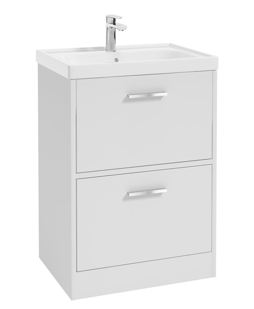 FINLAND Floorstanding 60cm Two Drawer Unit Matt White &amp; Handle
