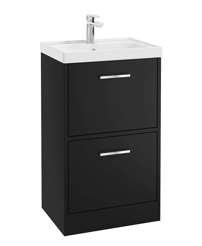 FINLAND Floorstanding 50cm Two Drawer Unit Matt Black &amp; Handle