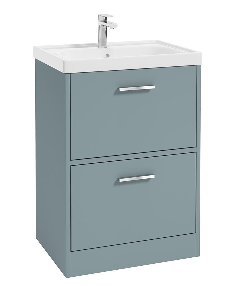 FINLAND Floorstanding 60cm Two Drawer Unit Matt Coral Green &amp; Handle