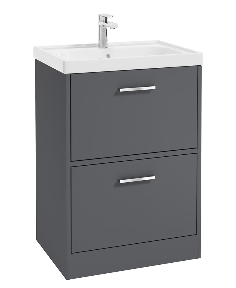 FINLAND Floorstanding 60cm Two Drawer Unit Matt Midnight Grey &amp; Handle
