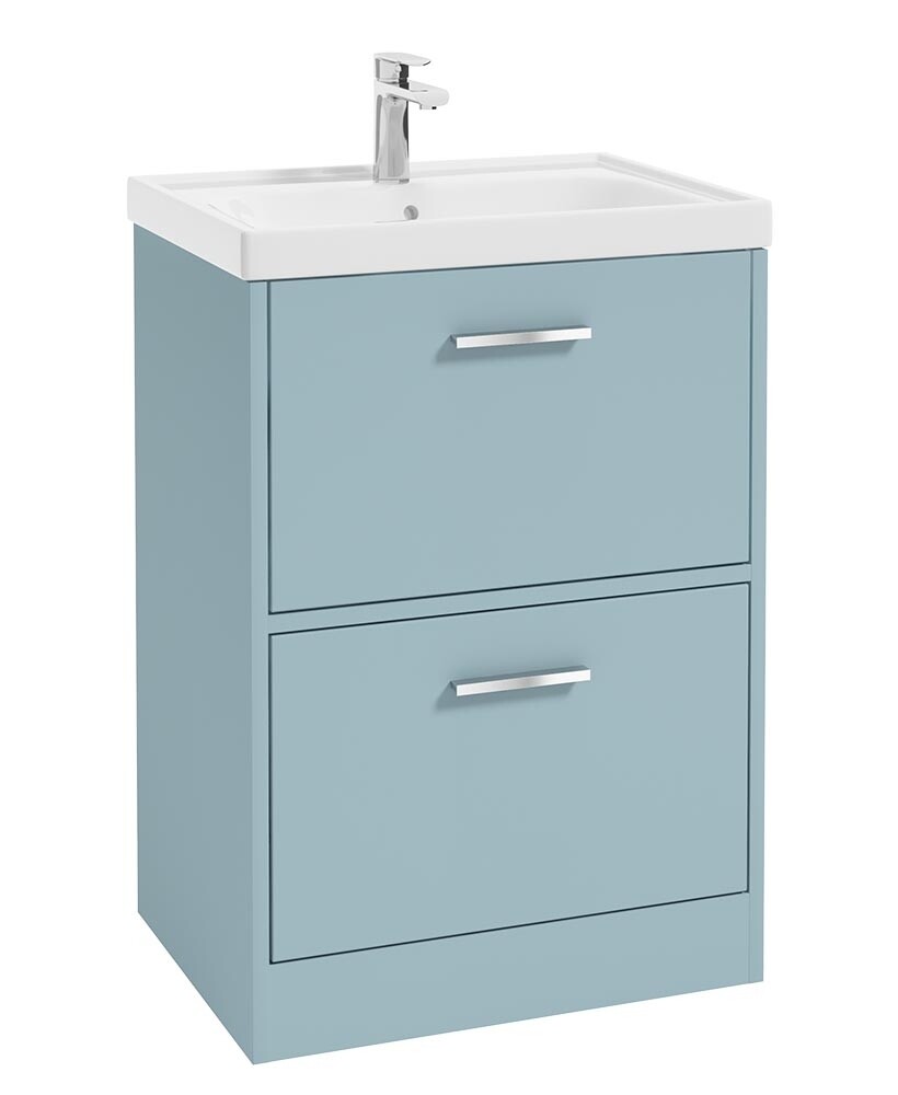 FINLAND Floorstanding 60cm Two Drawer Unit Matt Morning Sky Blue &amp; Handle