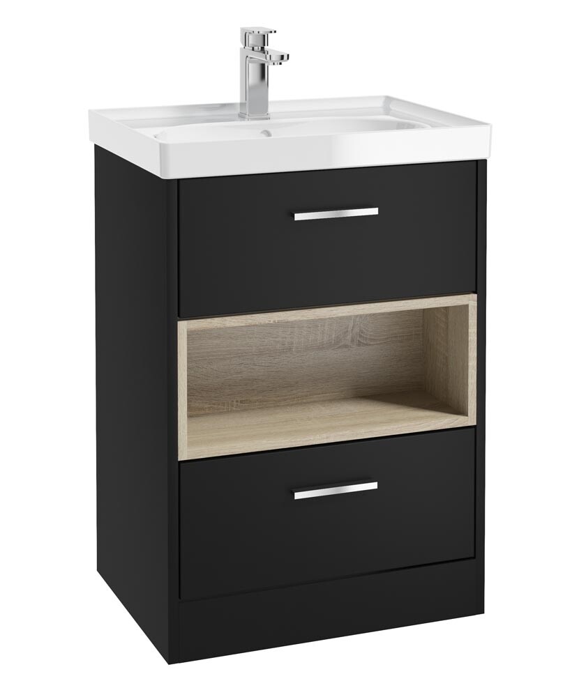 MALMO Floorstanding 60cm Two Drawer Unit Matt Black &amp; Handles
