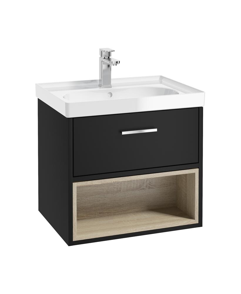 MALMO Wall Hung 60cm Single Drawer Unit Matt Black &amp; Handle