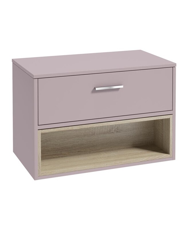 MALMO Wall Hung 80cm Single Drawer Countertop Unit Matt Cashmere Pink &amp; Handle