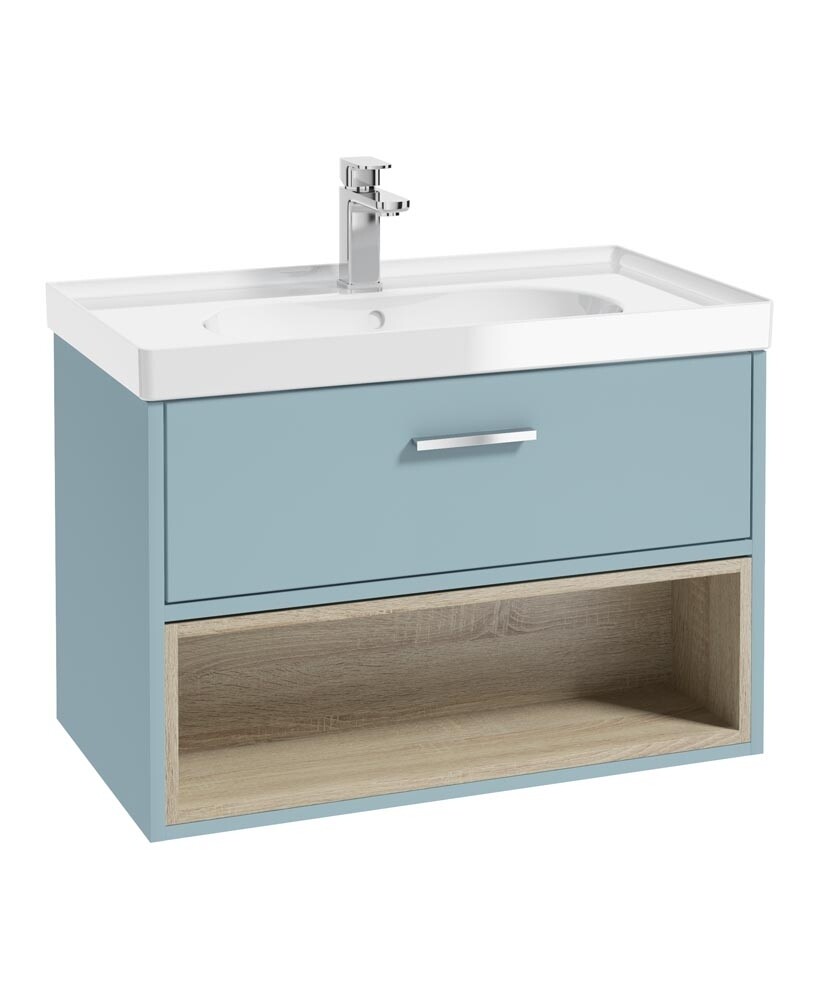 MALMO Wall Hung 80cm Single Drawer Unit Matt Morning Sky Blue &amp; Handle