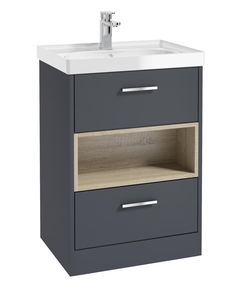 MALMO Floorstanding 60cm Two Drawer Unit Matt Night Sky Blue &amp; Handles