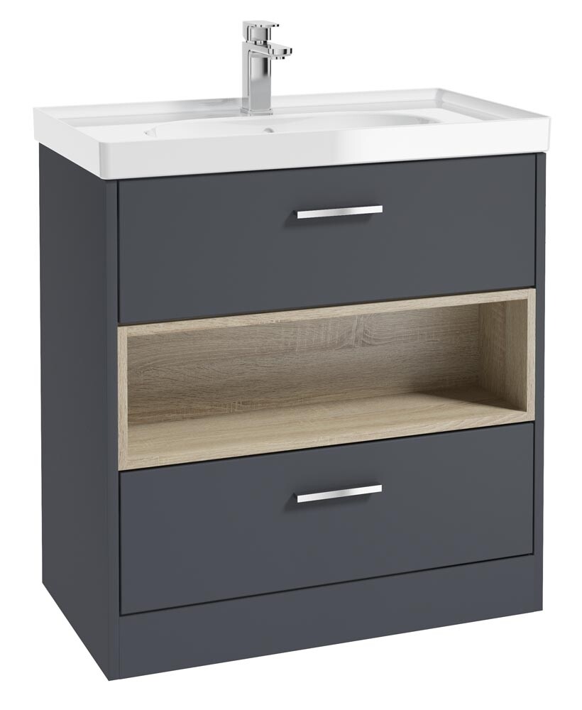 MALMO Floorstanding 80cm Two Drawer Unit Matt Night Sky Blue &amp; Handles
