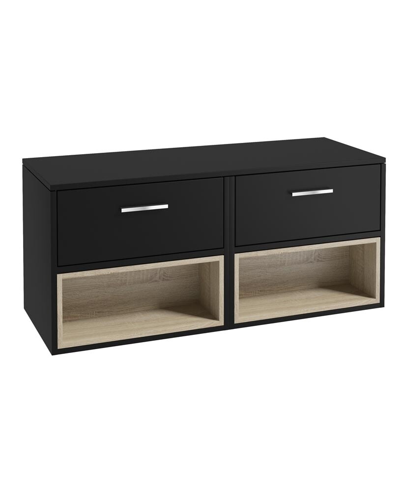 MALMO Wall Hung 120cm Two Drawer Countertop Unit Matt Black &amp; Handles