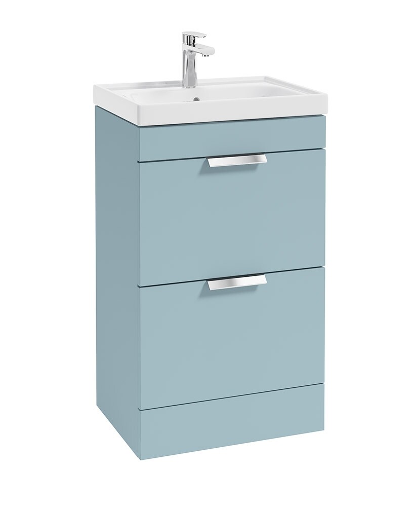 STOCKHOLM Floorstanding 50cm Two Drawer Unit Matt Morning Sky Blue &amp; Handles