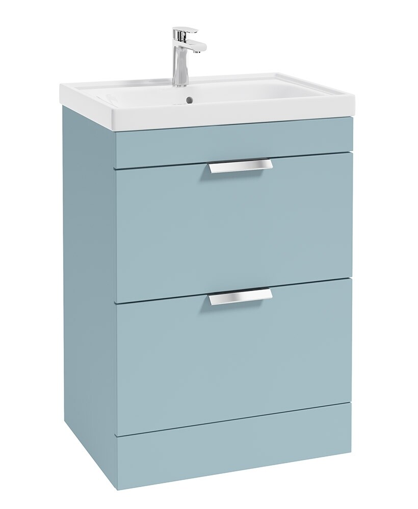 STOCKHOLM Floorstanding 60cm Two Drawer Unit Matt Morning Sky Blue &amp; Handles
