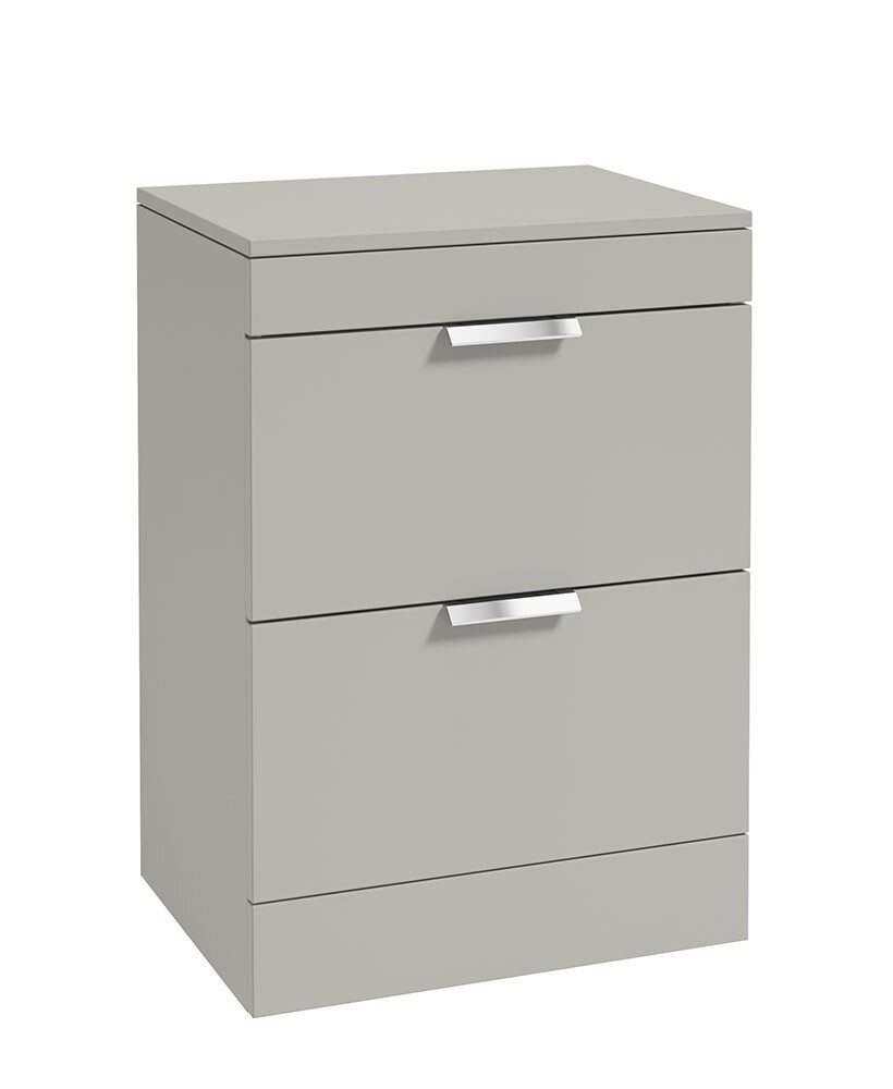 STOCKHOLM Floorstanding 60cm Two Drawer Countertop Unit Matt Arctic Grey &amp; Handles