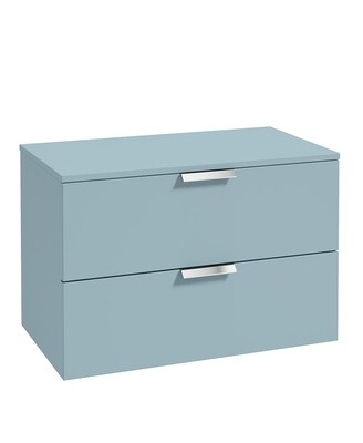 STOCKHOLM Wall Hung 80cm Two Drawer Countertop Unit Matt Morning Sky Blue &amp; Handles