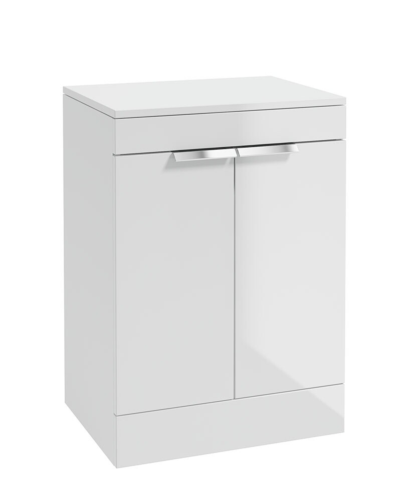 STOCKHOLM Floorstanding 60cm Two Door Countertop Unit Gloss White &amp; Handles