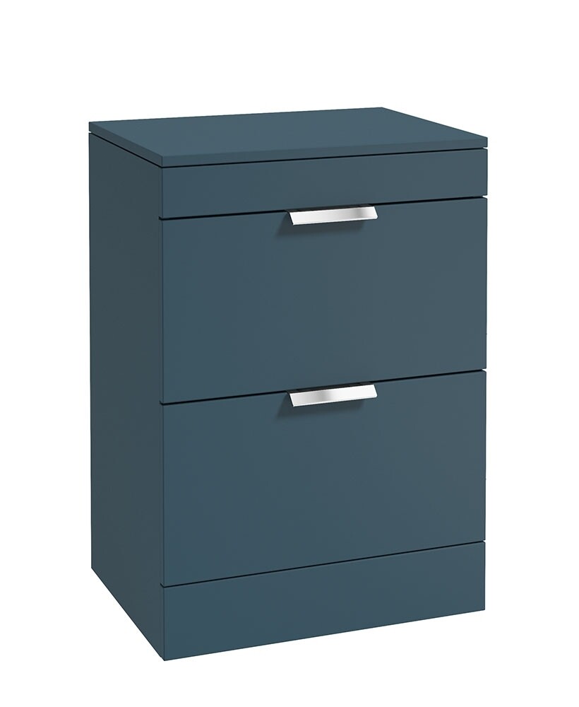 STOCKHOLM Floorstanding 60cm Two Drawer Countertop Unit Matt Ocean Blue &amp; Handles