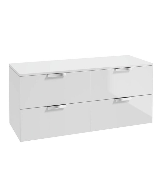 STOCKHOLM Wall Hung 120cm Four Drawer Countertop Unit Gloss White &amp; Handles