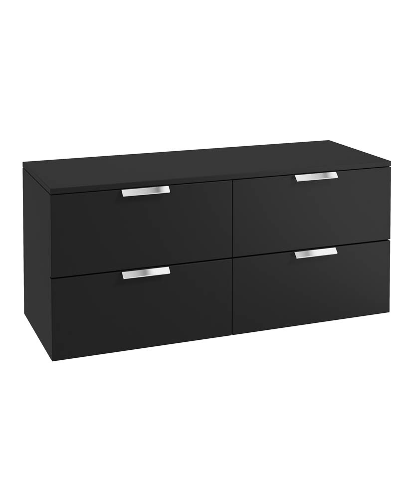 STOCKHOLM Wall Hung 120cm Four Drawer Countertop Unit Matt Black &amp; Handles