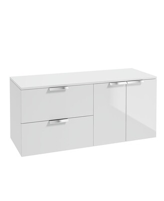 STOCKHOLM Wall Hung 120cm Two Drawer/Two Door Countertop Unit Gloss White &amp; Handles