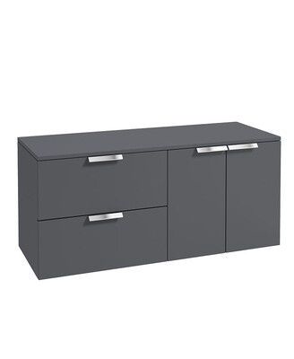 STOCKHOLM Wall Hung 120cm Two Drawer/Two Door Countertop Unit Matt Midnight Grey &amp; Handles