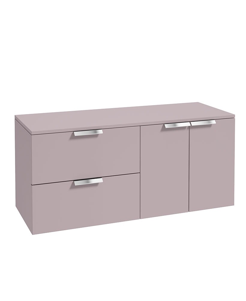 STOCKHOLM Wall Hung 120cm Two Drawer/Two Door Countertop Unit Matt Cashmere Pink &amp; Handles
