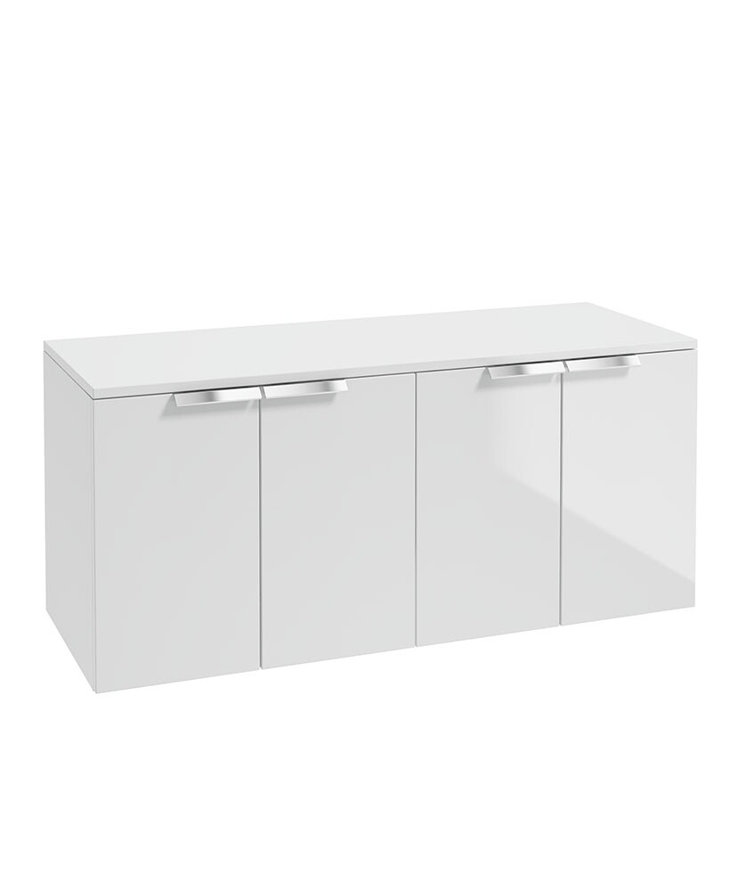 STOCKHOLM Wall Hung 120cm Four Door Countertop Unit Gloss White &amp; Handle