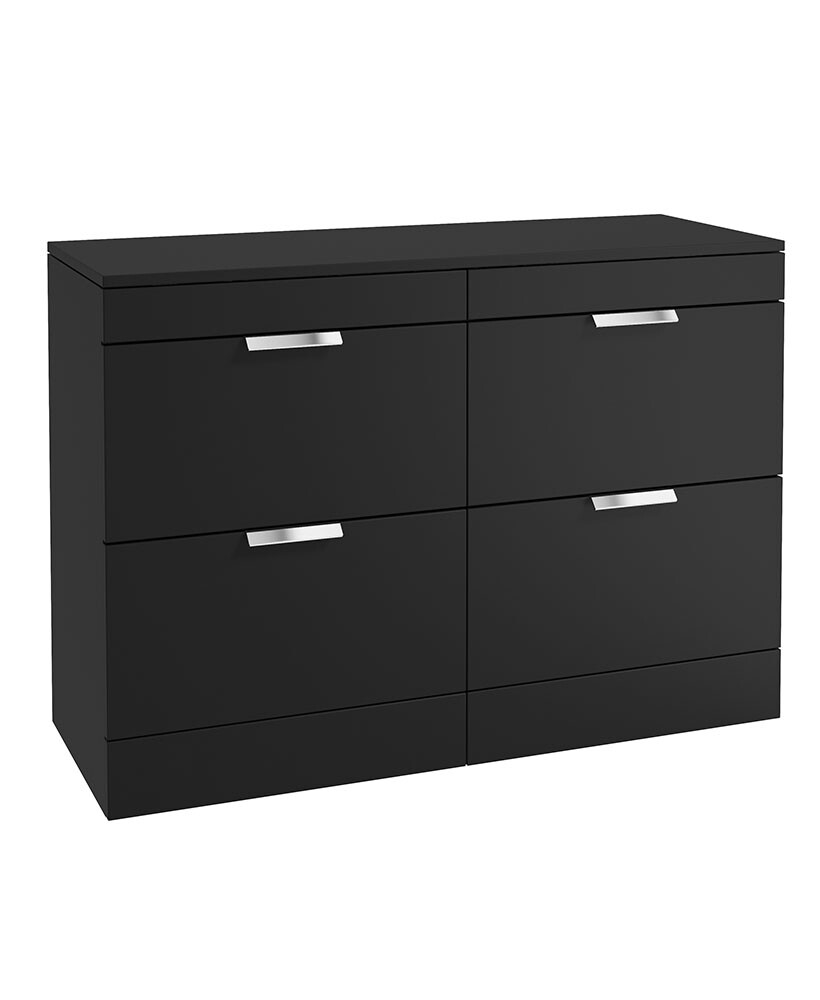 STOCKHOLM Floorstanding 120cm Four Drawer Countertop Unit Matt Black &amp; Handle