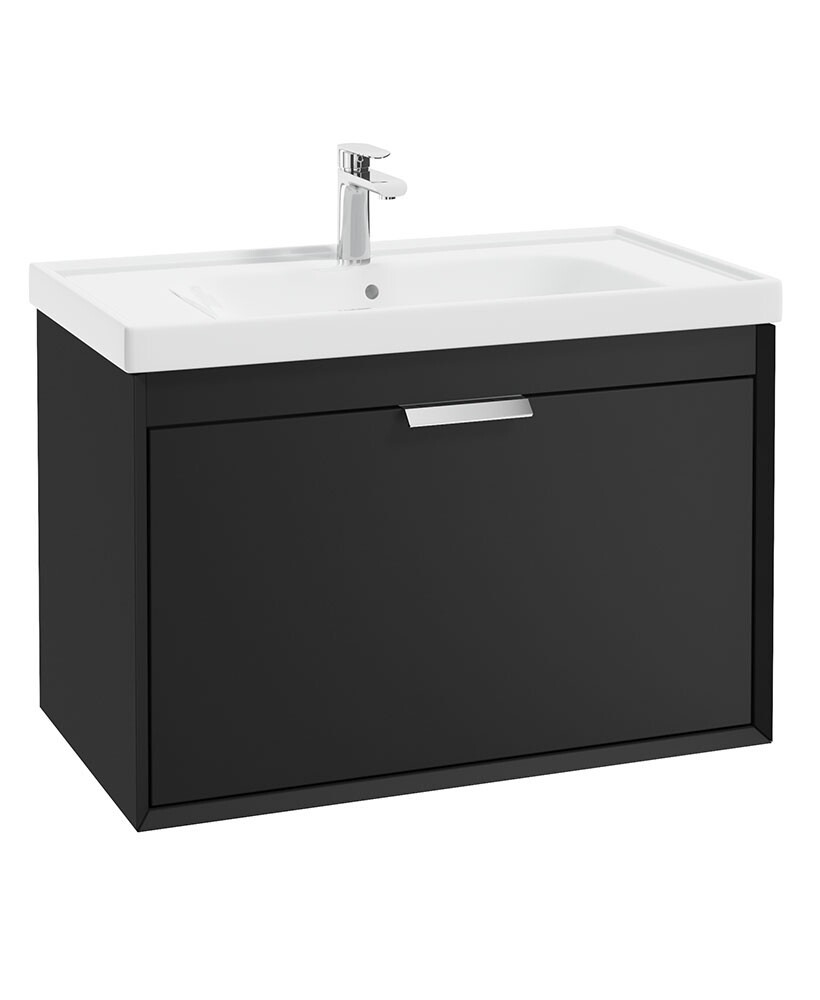 FJORD Wall Hung 80cm Two Drawer Unit Matt Black &amp; Handles