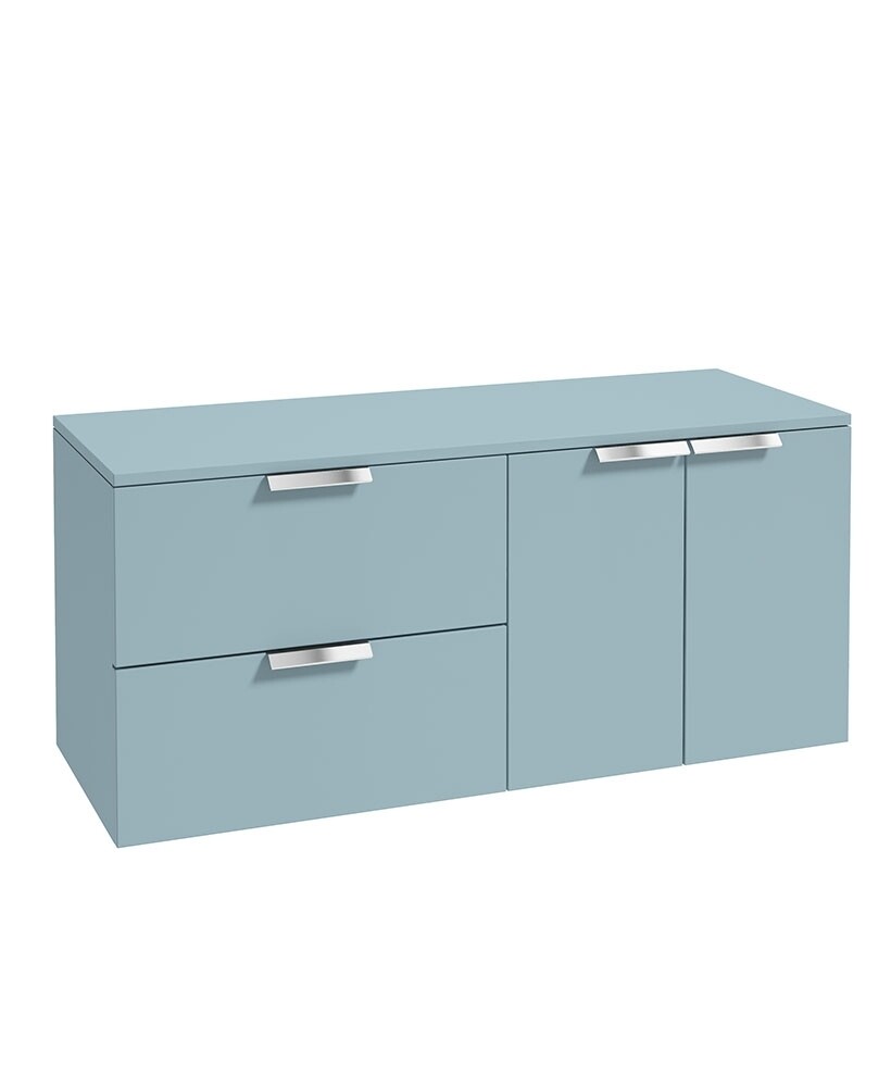 STOCKHOLM Wall Hung 120cm Two Drawer/Two Door Countertop Unit Matt Morning Sky Blue &amp; Handles