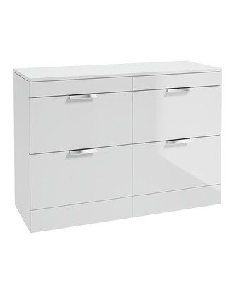 STOCKHOLM Floorstanding 120cm Four Drawer Countertop Unit Gloss White &amp; Handle