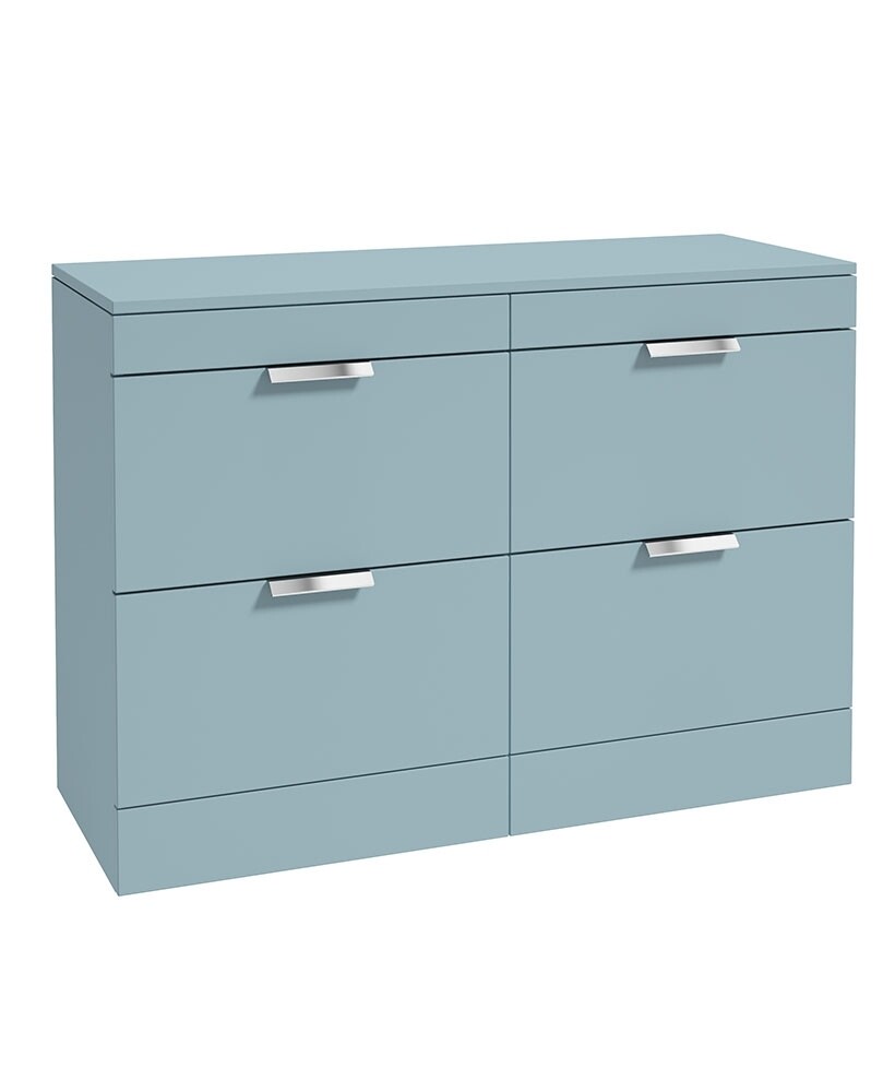 STOCKHOLM Floorstanding 120cm Four Drawer Countertop Unit Matt Morning Sky Blue &amp; Handle