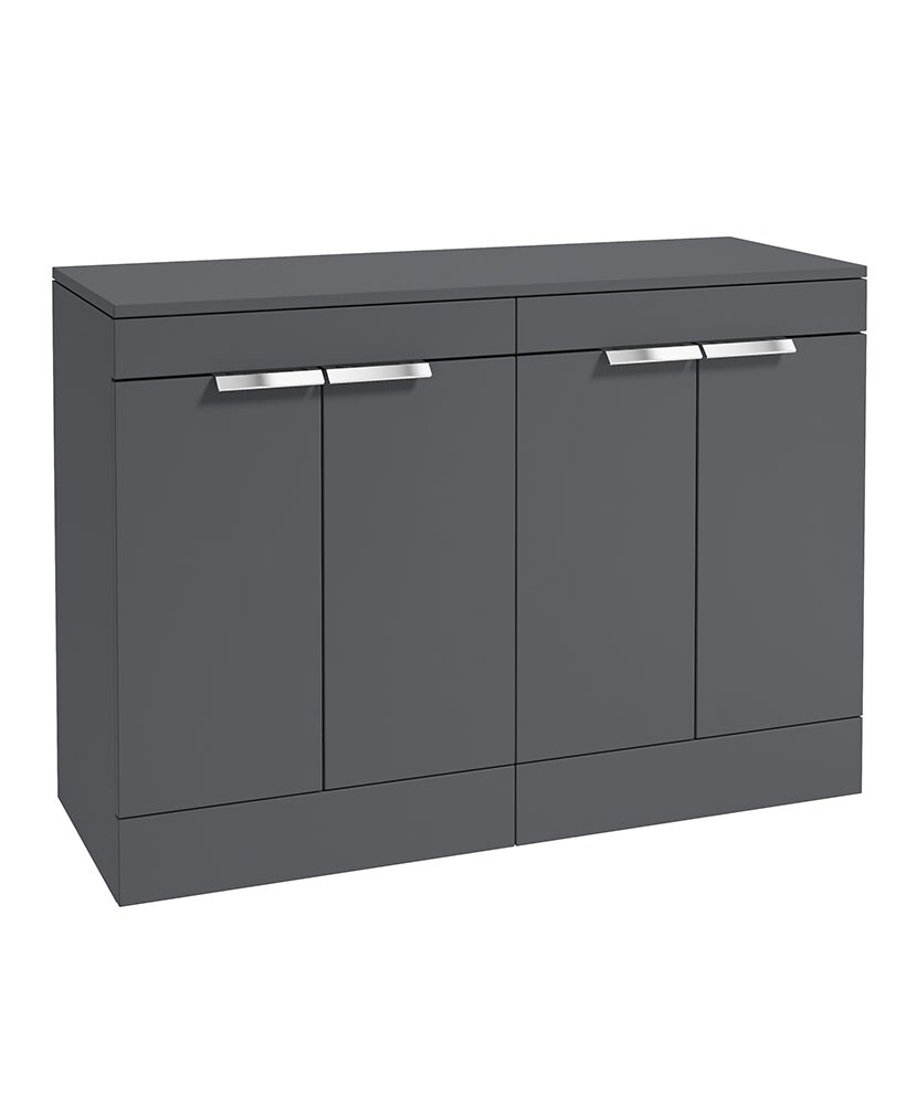 STOCKHOLM Floorstanding 120cm Four Door Countertop Unit Matt Midnight Grey &amp; Handle