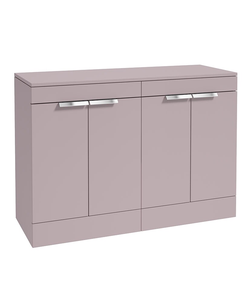 STOCKHOLM Floorstanding 120cm Four Door Countertop Unit Matt Cashmere Pink &amp; Brushed Chrome Handle